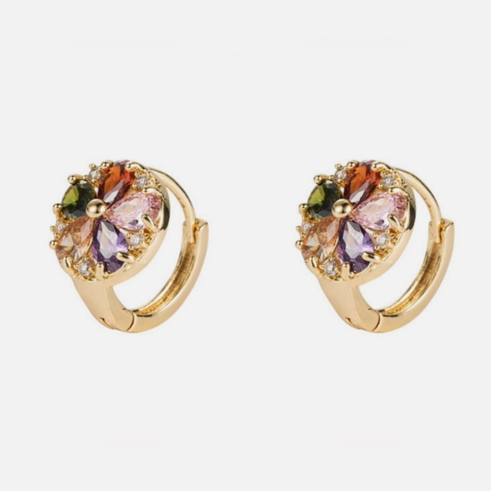 Flower Earrings Zirconia 18k Plated Women’s Autumn Multicolor - Picture 4 of 4